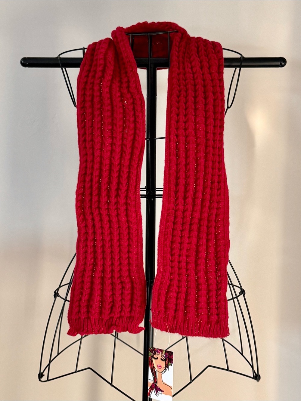 New Handmade Fall Winter Soft & Cozy Red Adult Size Waffle Knit Scarf - 57” x 7”